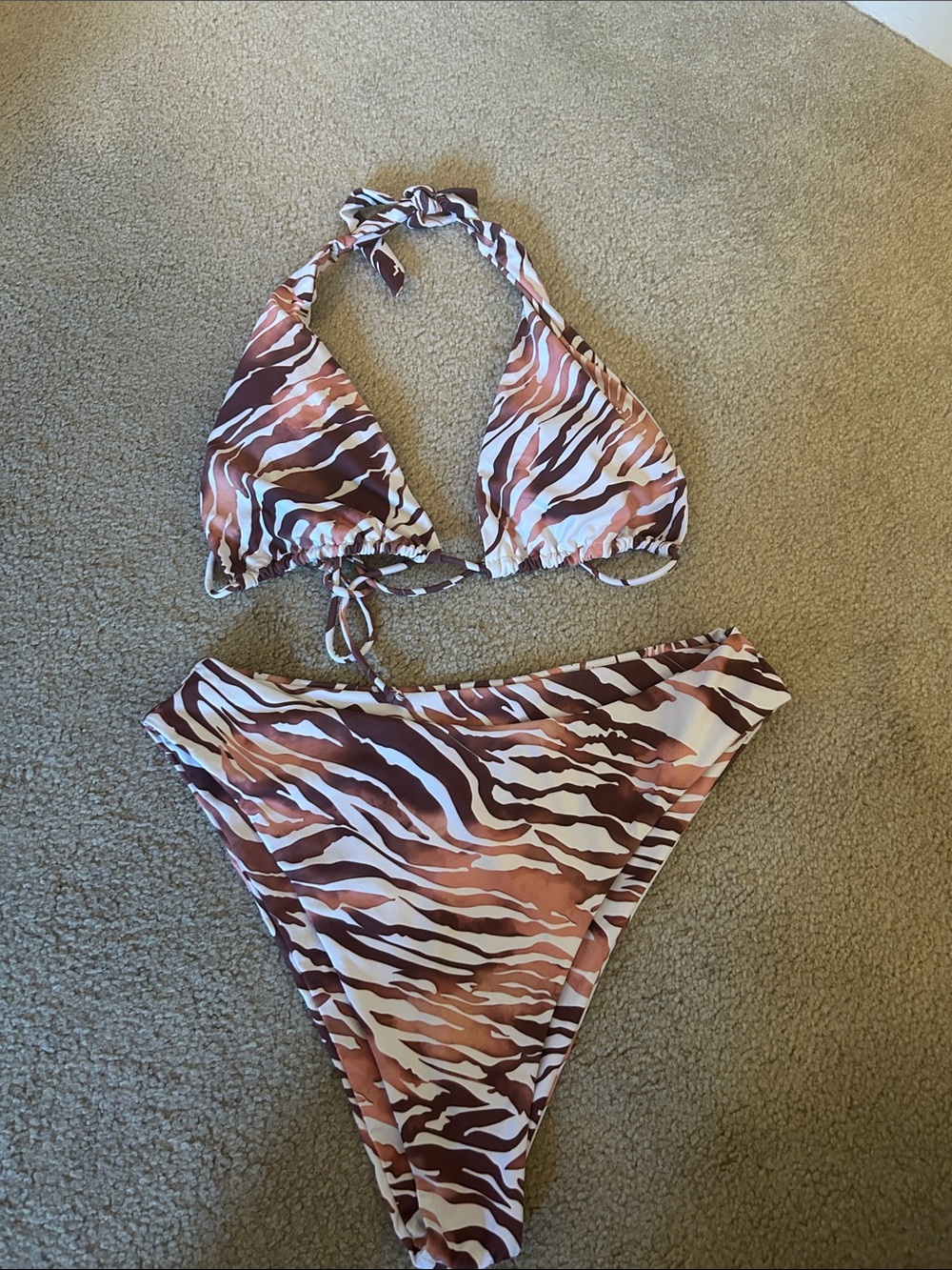 Aurelle Brown & White Zebra Print Bikini Set